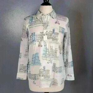 Talbots Petite Roman Holiday Popover Blouse Tunic sz S